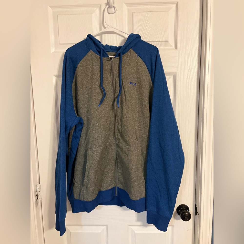 Fila Men’s Xxl Blue & Gray Full Zip Hooded Jacket With Drawstrings & Pockets